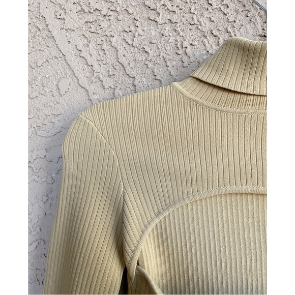 REVOLVE SUPERDOWN Beige Ribbed Knit Stretchy Bodycon Cut Out Turtleneck Sweater - Picture 7 of 17
